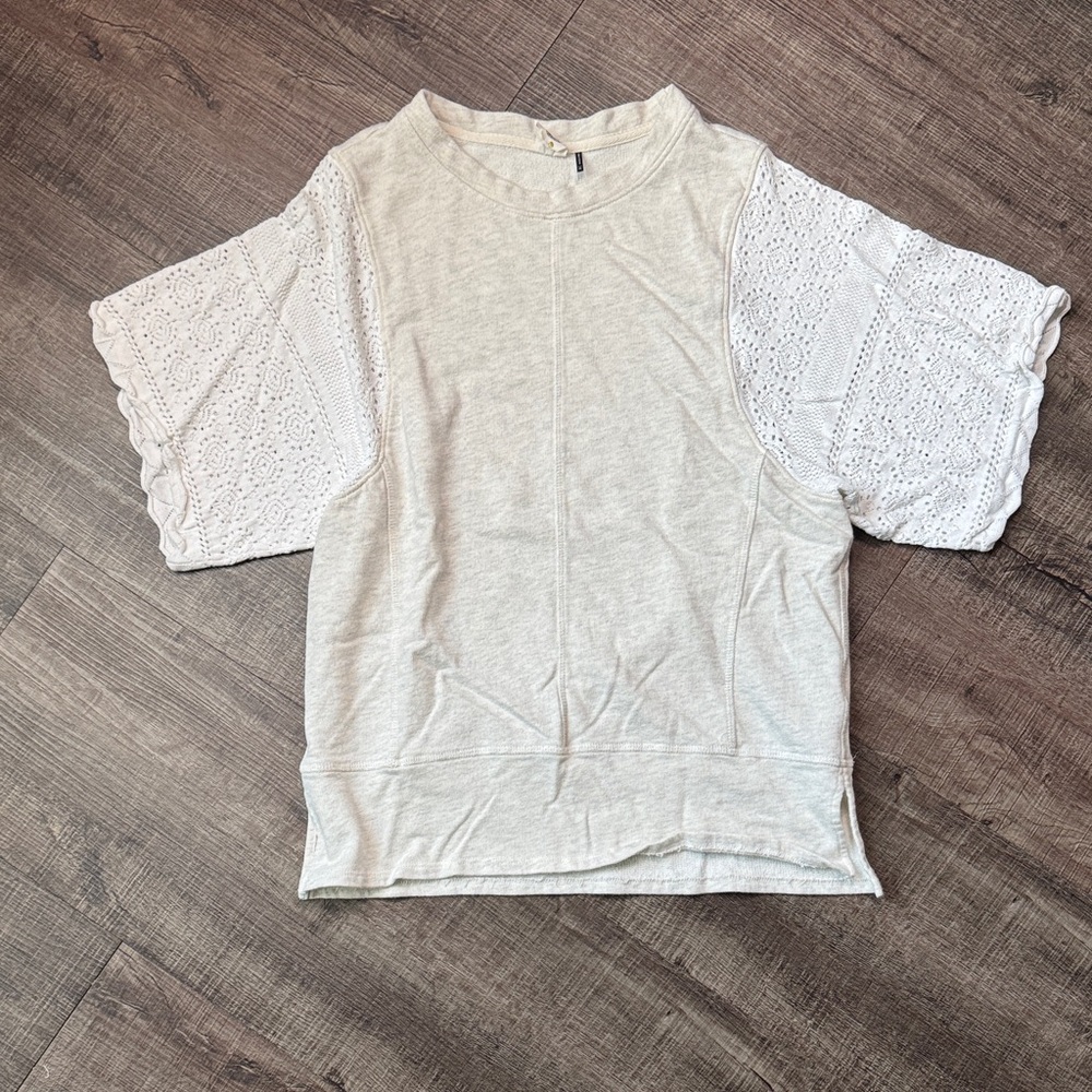 Light Cream Top with Lace Dolman Sleeves